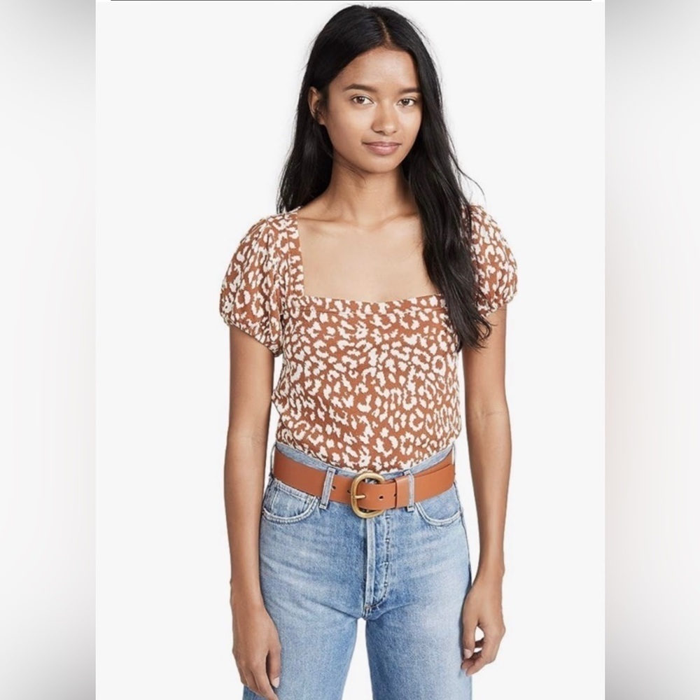 Free People puff sleeve cheetah print top Size XS